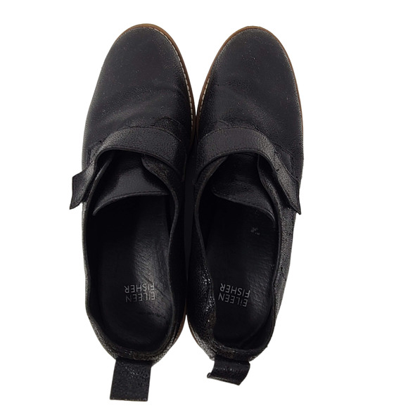 EILEEN FISHER Zola Black Pebbled Leather Platform Wedge Oxford Women's 9 - Picture 8 of 13